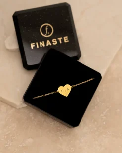 Finaste Graveerbare heart armband met steentje goudkleurig Online