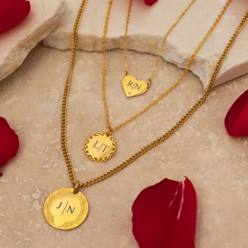 Finaste Graveerbare heart ketting met steentje goudkleurig Online