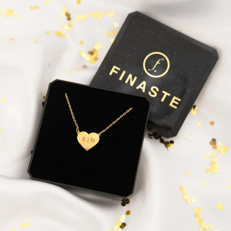 Finaste Graveerbare heart ketting met steentje goudkleurig Online