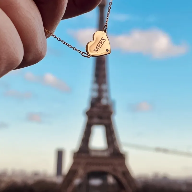 Finaste Graveerbare heart ketting met steentje goudkleurig Online