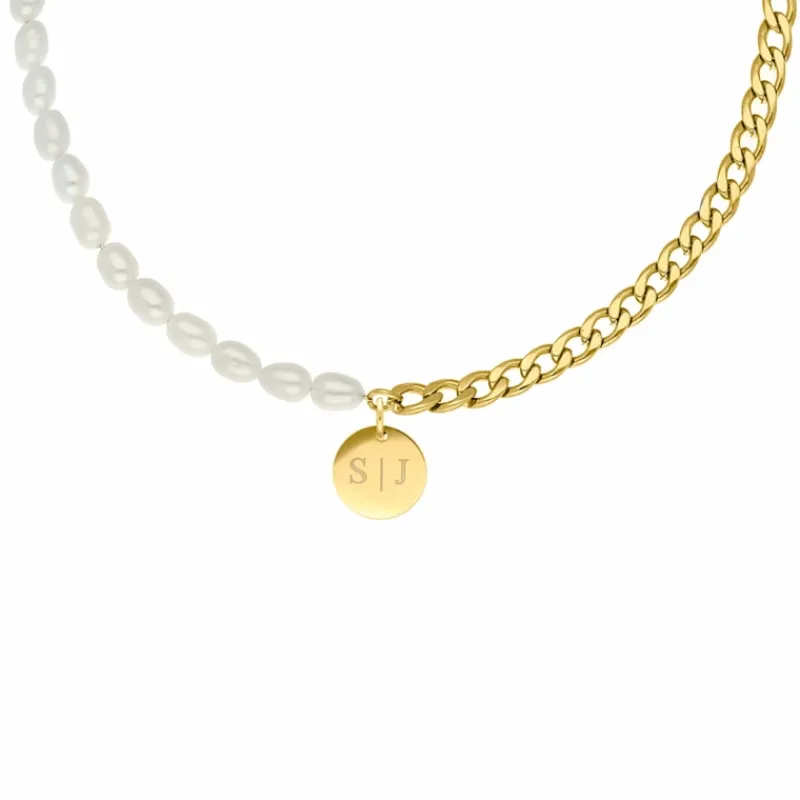 Finaste Graveerbare Ketting Chain & Pearl kleur goud Best