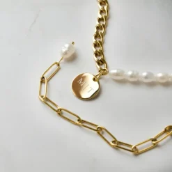 Finaste Graveerbare Ketting Chain & Pearl kleur goud Best