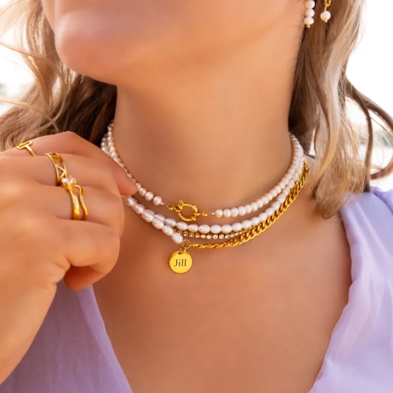 Finaste Graveerbare Ketting Chain & Pearl kleur goud Best