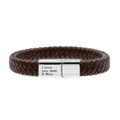 Finaste Graveerbare leren mannen armband bruin Sale