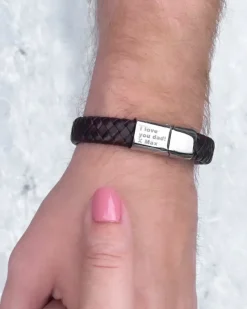 Finaste Graveerbare leren mannen armband bruin Sale