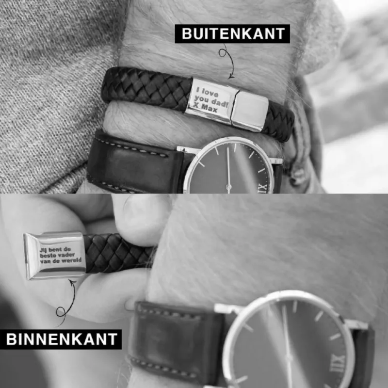 Finaste Graveerbare leren mannen armband bruin Sale