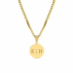 Finaste Graveerbare mannen ketting met munt goud kleurig Best