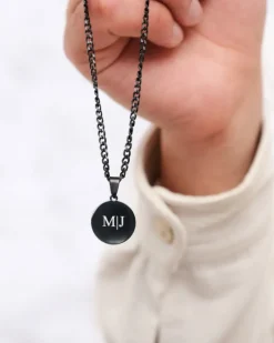 Finaste Graveerbare mannen ketting met munt zwart Fashion