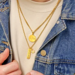 Finaste Graveerbare mannen ketting met munt goud kleurig Best