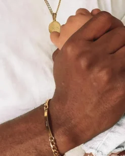 Finaste Graveerbare mannen ketting met munt goud kleurig Best