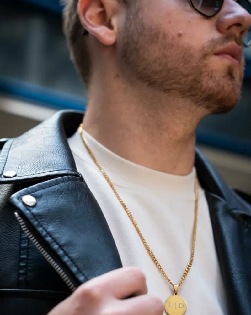 Finaste Graveerbare mannen ketting met munt goud kleurig Best