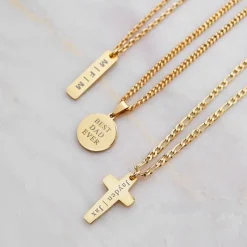Finaste Graveerbare mannen ketting met munt goud kleurig Best