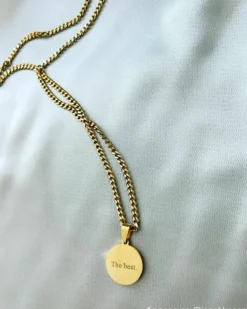 Finaste Graveerbare mannen ketting met munt goud kleurig Best