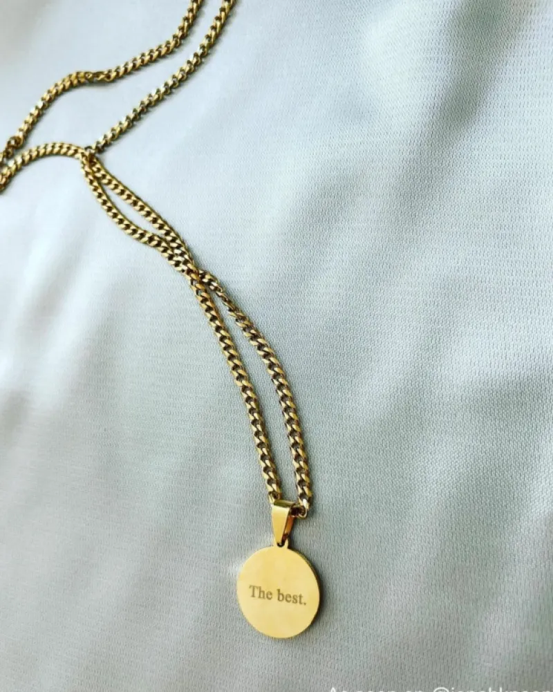 Finaste Graveerbare mannen ketting met munt goud kleurig Best