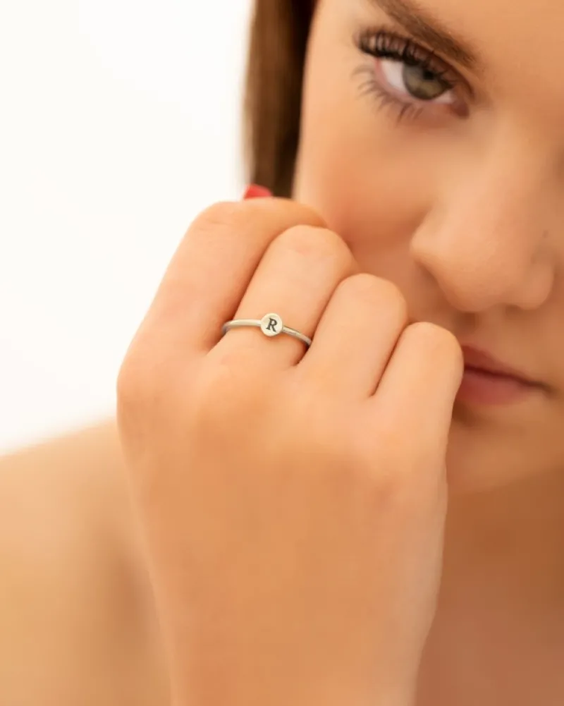 Finaste Graveerbare minimalistische ring met muntje Hot