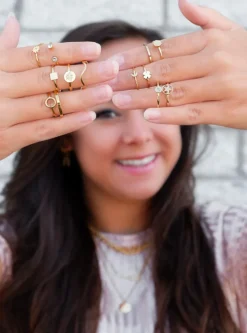 Finaste Graveerbare minimalistische ring met muntje goud kleurig Best
