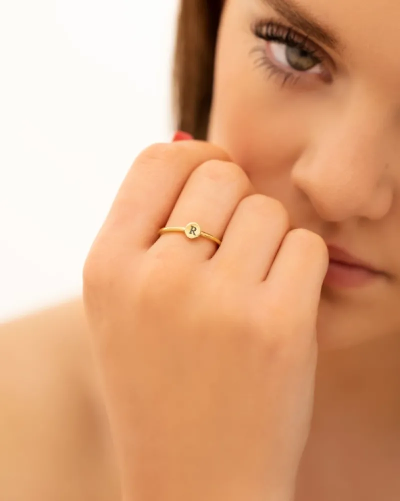 Finaste Graveerbare minimalistische ring met muntje goud kleurig Best