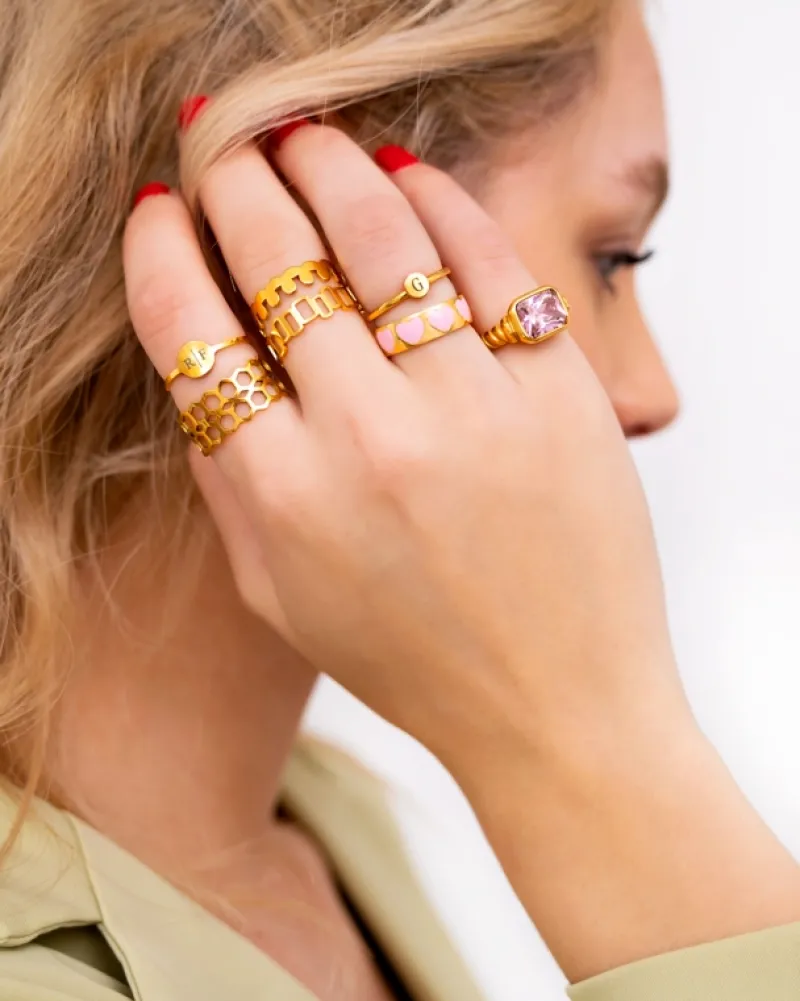 Finaste Graveerbare minimalistische ring met muntje goud kleurig Best
