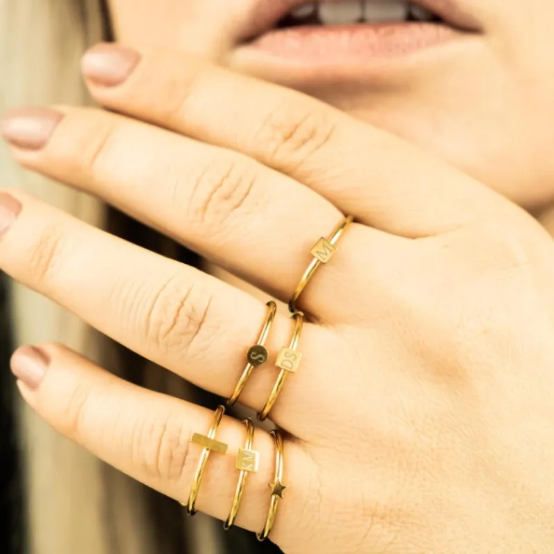 Finaste Graveerbare minimalistische ring met muntje goud kleurig Best