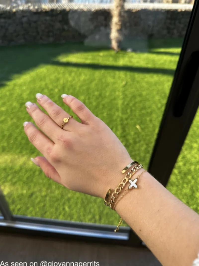Finaste Graveerbare minimalistische ring met muntje goud kleurig Best