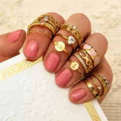 Finaste Graveerbare ring hexagon goud kleurig New