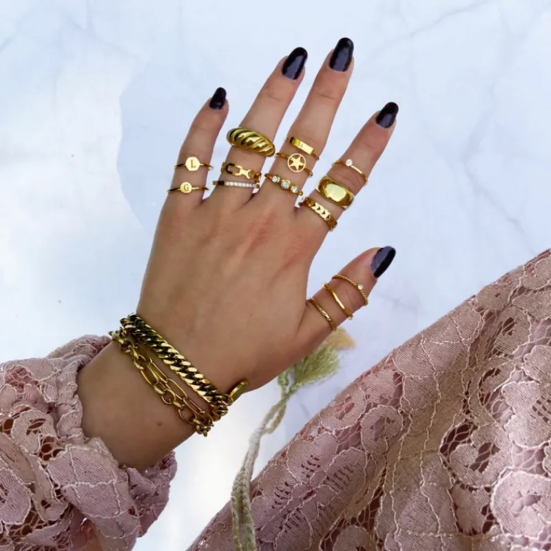 Finaste Graveerbare ring hexagon goud kleurig New