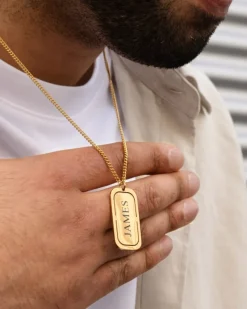 Finaste Graveerbare tag ketting heren goudkleurig Sale