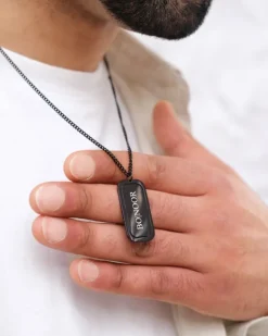 Finaste Graveerbare tag ketting heren zwart Online