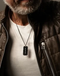Finaste Graveerbare tag ketting heren zwart Online