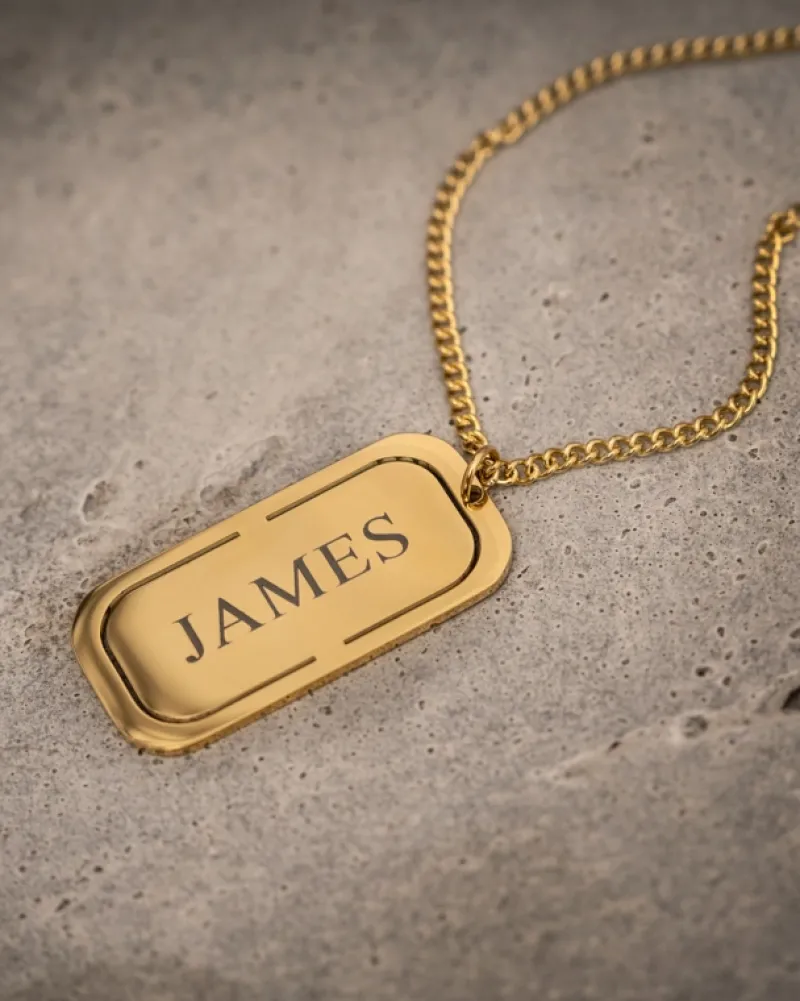 Finaste Graveerbare tag ketting heren goudkleurig Sale