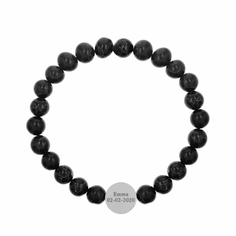 Finaste Heren armband graveren zwart marmer Fashion
