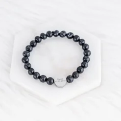 Finaste Heren armband graveren zwart marmer Fashion