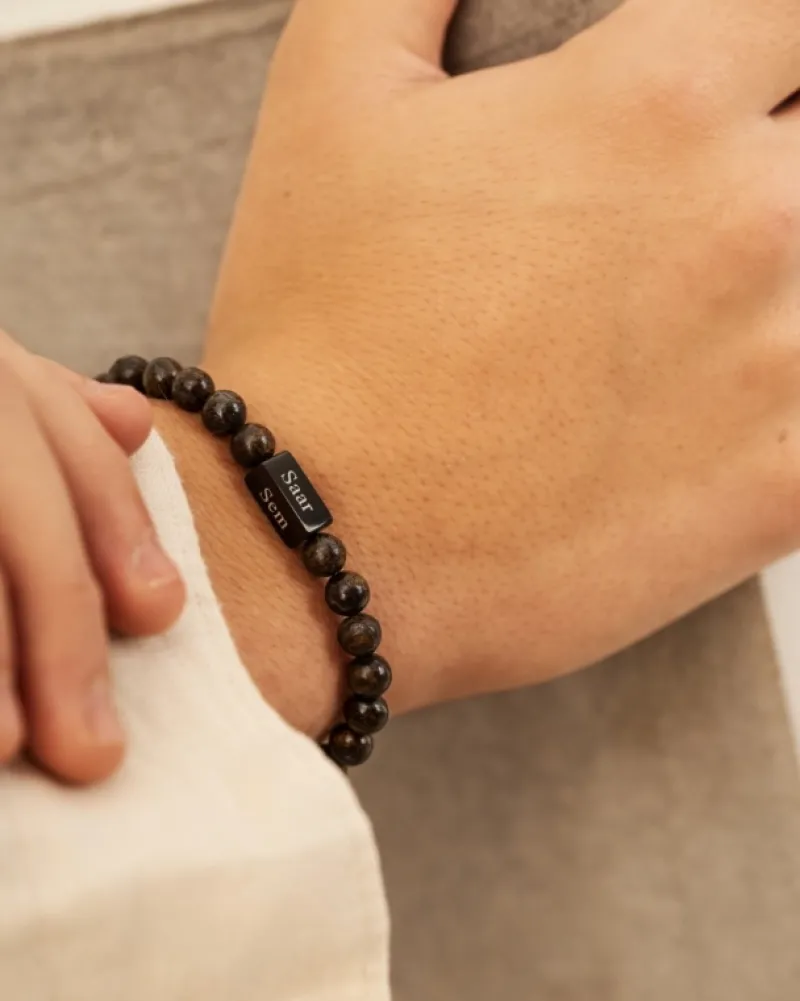 Finaste Heren kralen armband met naam bruin Fashion