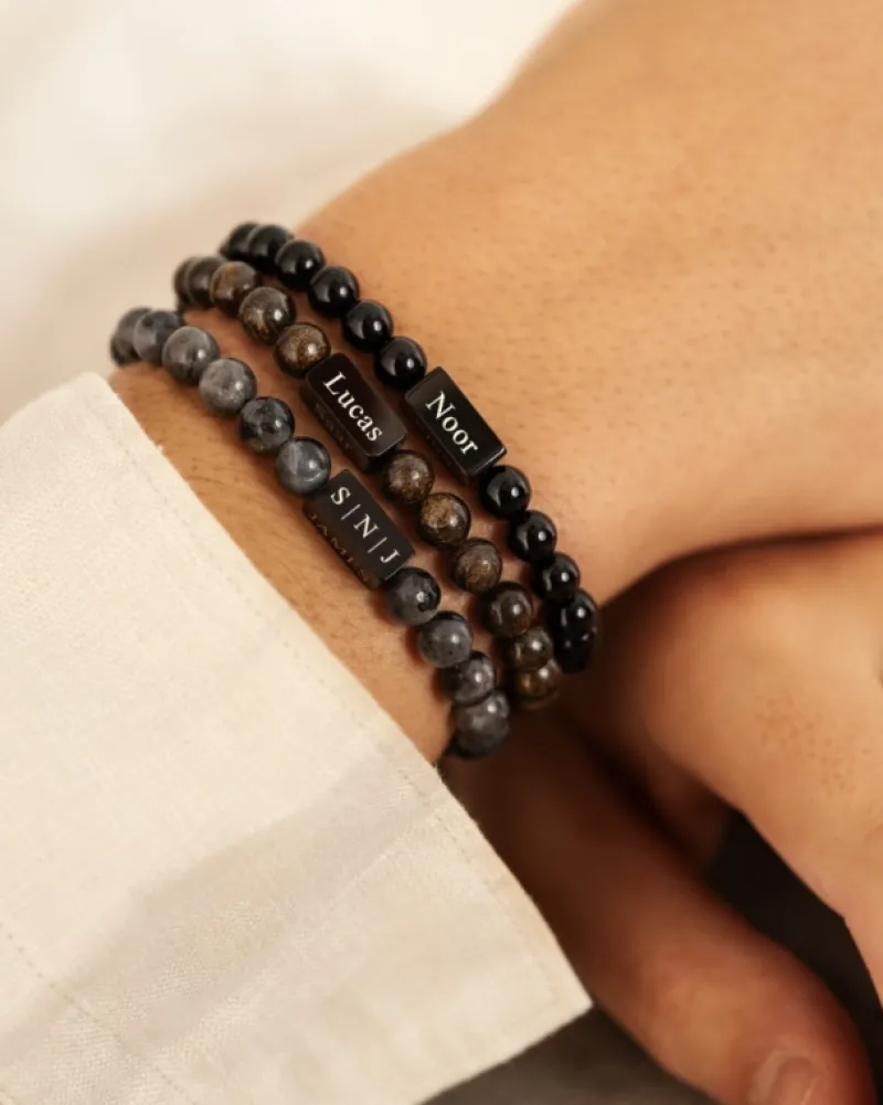 Finaste Heren kralen armband met naam bruin Fashion
