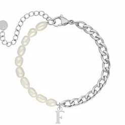 Finaste Initial armband chain & pearl kleur zilver Sale