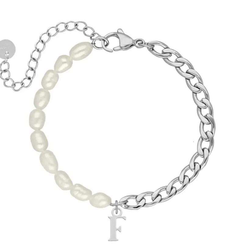 Finaste Initial armband chain & pearl kleur zilver Sale