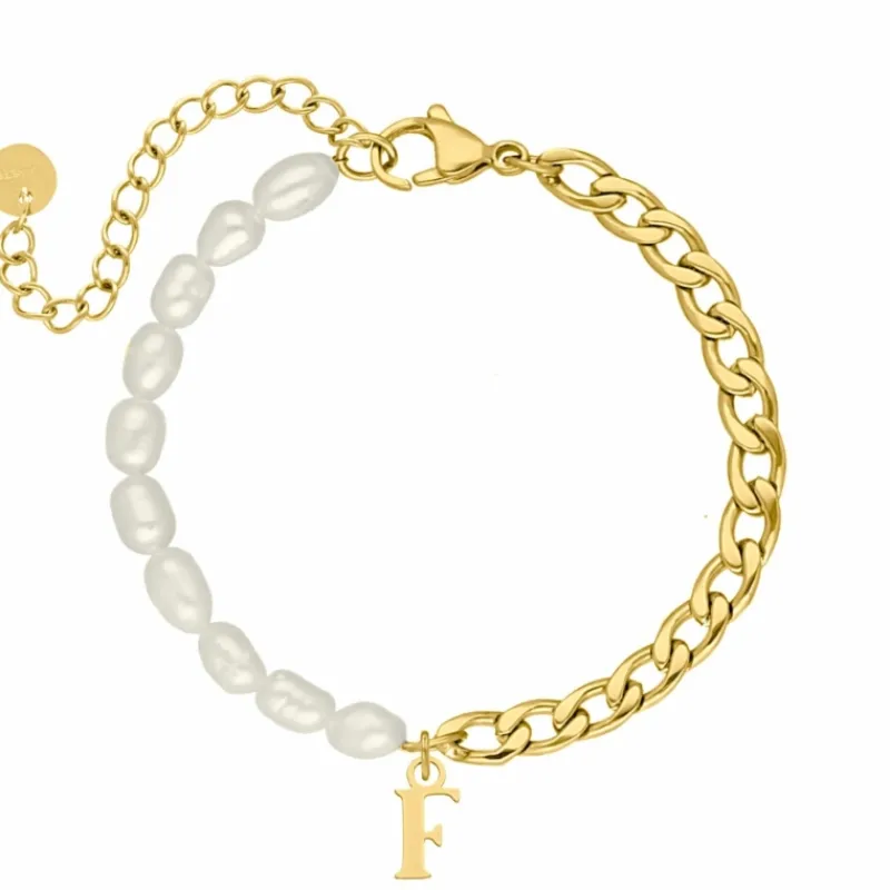 Finaste Initial armband chain & pearl kleur goud Online
