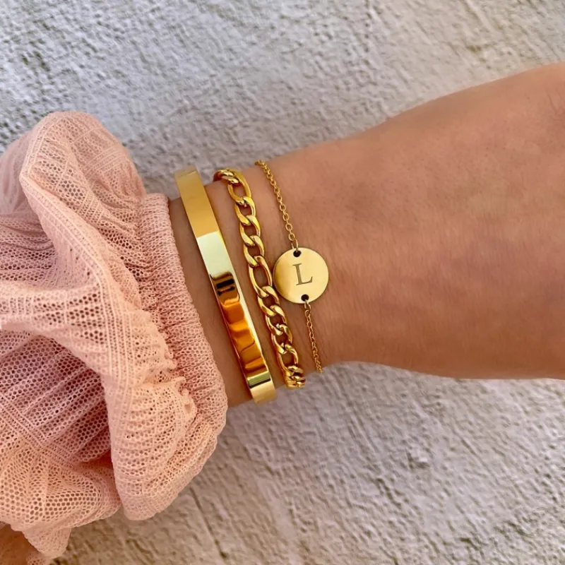 Finaste Initial Armband Coin Goud Kleurig Hot
