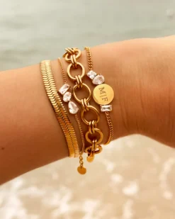 Finaste Initial armband high-end stones goudkleurig New