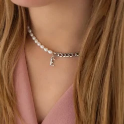 Finaste Initial ketting chain & pearl Outlet
