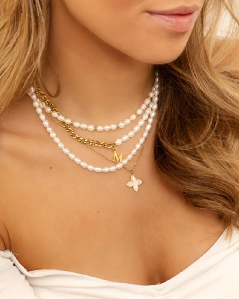 Finaste Initial ketting chain & pearl kleur goud Sale