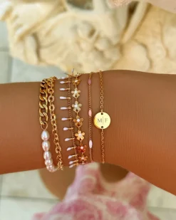 Finaste 2 initialen armband klein muntje goud kleurig Best