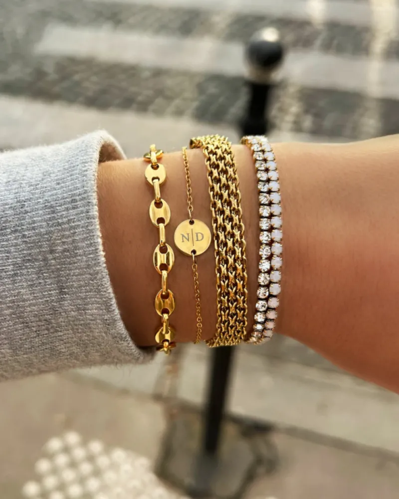 Finaste 2 initialen armband klein muntje goud kleurig Best