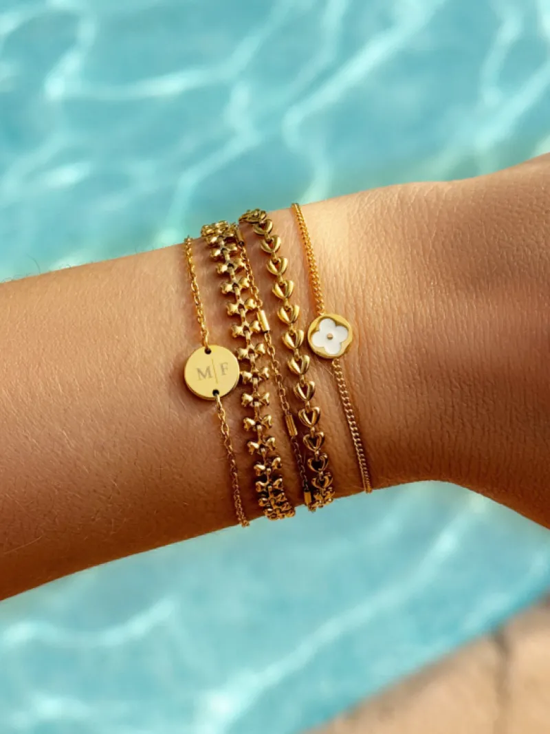 Finaste 2 initialen armband klein muntje goud kleurig Best