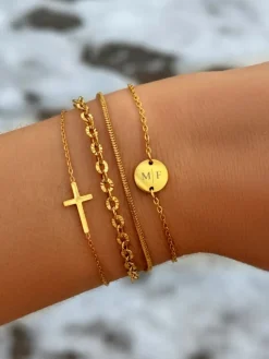 Finaste 2 initialen armband klein muntje goud kleurig Best