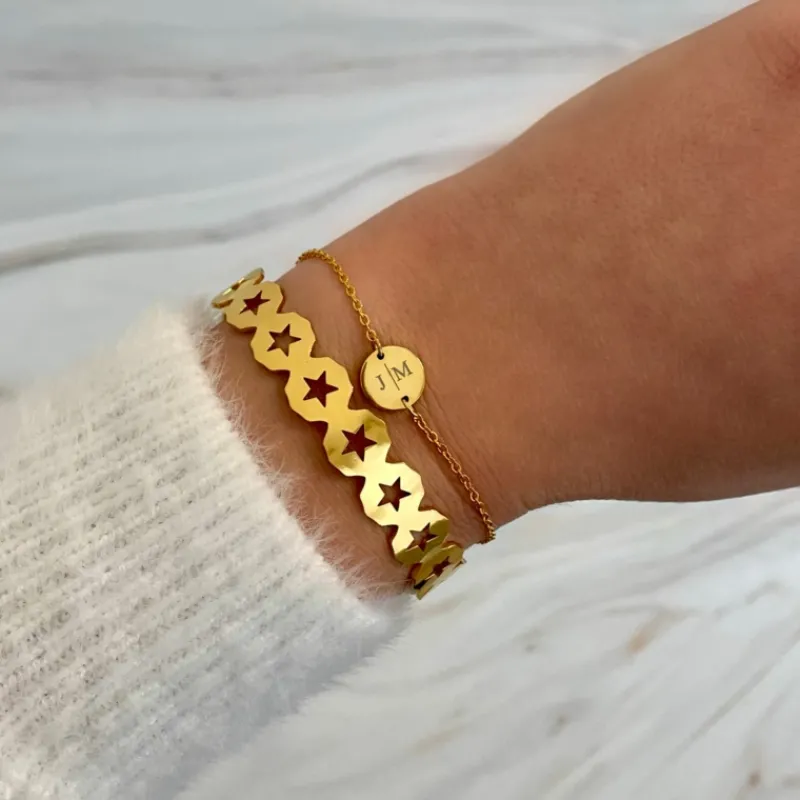 Finaste 2 initialen armband klein muntje goud kleurig Best