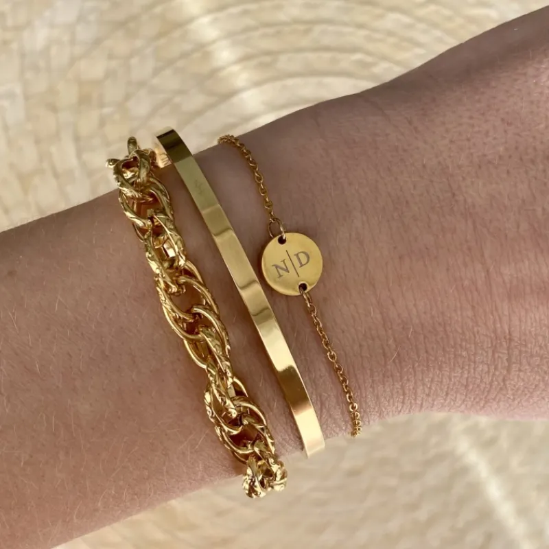 Finaste 2 initialen armband klein muntje goud kleurig Best