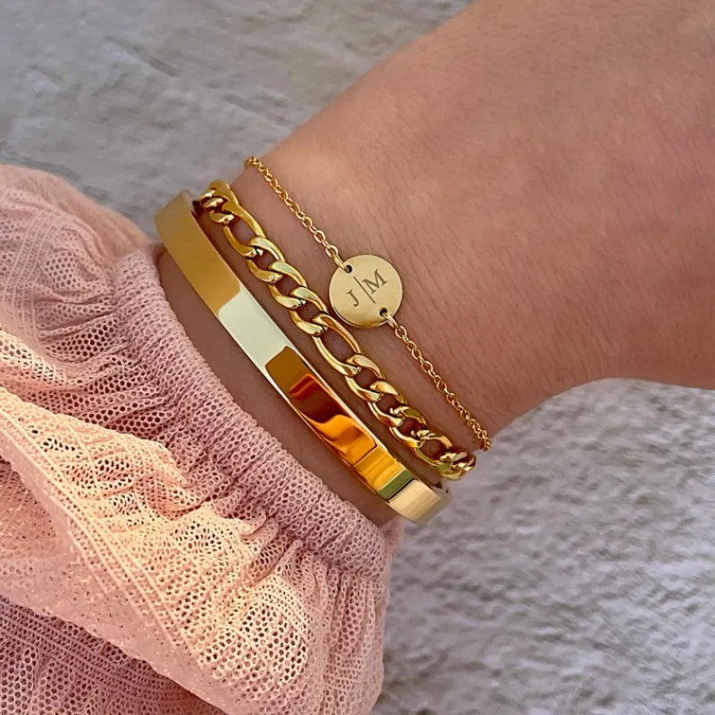 Finaste 2 initialen armband klein muntje goud kleurig Best