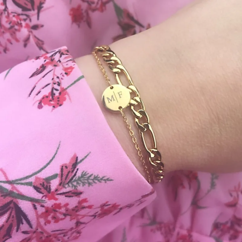 Finaste 2 initialen armband klein muntje goud kleurig Best