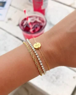Finaste 2 initialen armband klein muntje goud kleurig Best